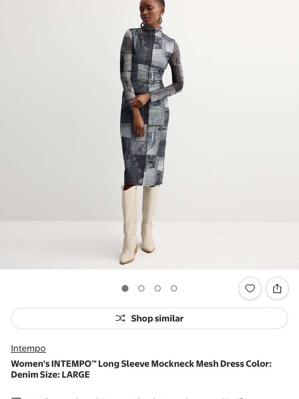 INTEMPO Long Sleeve Mockneck Mesh Dress in Patchwork Gray